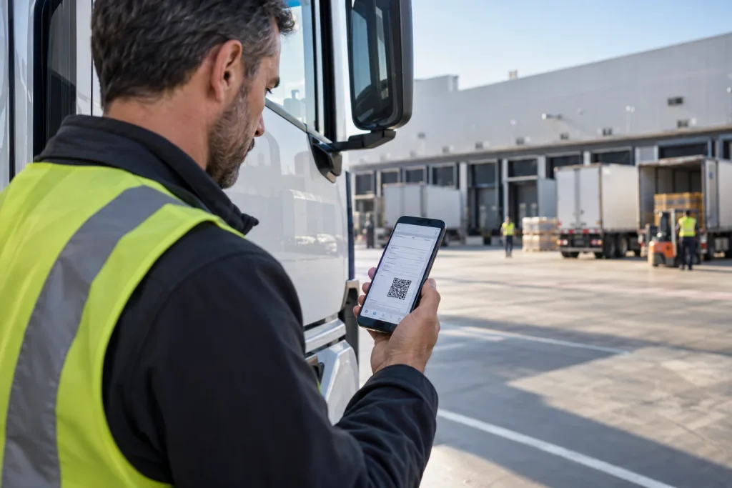 Empleado de transporte consultando un documento DeCa
